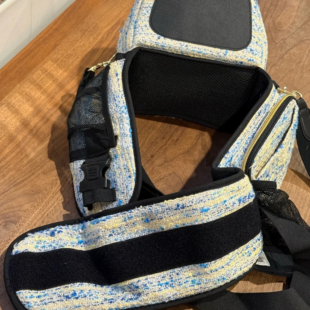 Tush Baby hip carrier with crossbody strap - blue and yellow metallic tweed - Picture 4 of 8